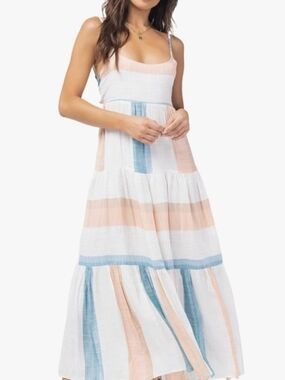 l*space White Maxi Dress with Peach & Sky Blue Stripes
